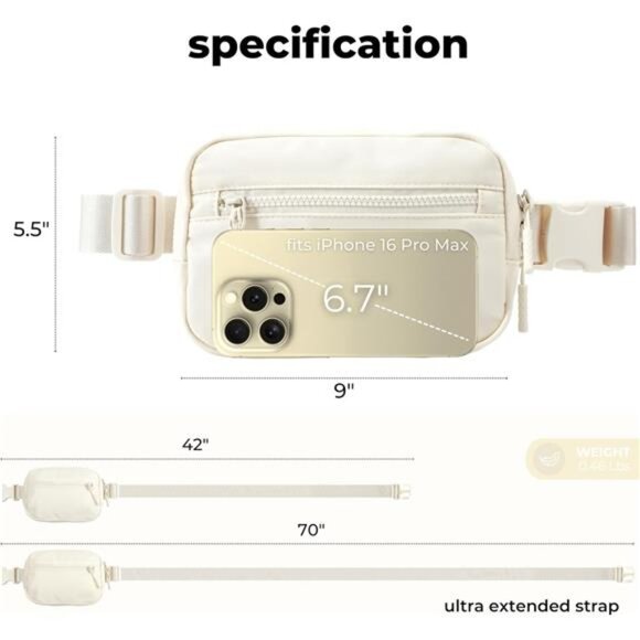 Essential Belt Bag with Long Strap Apricot - Picture 6 of 6